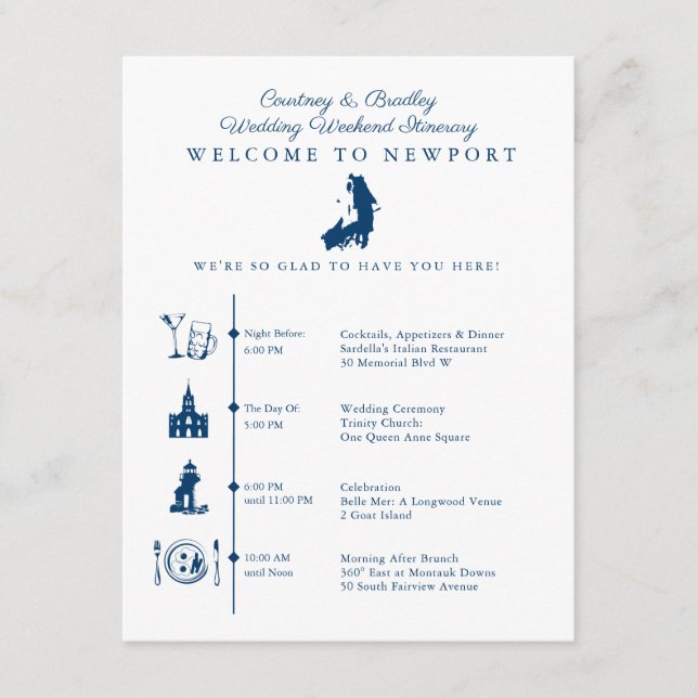 Newport RI Wedding Weekend Itinerary Timeline Encl Enclosure Card (Front)