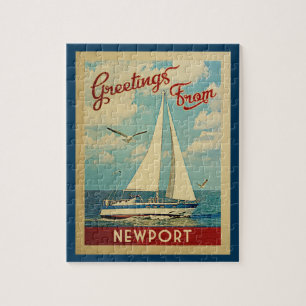 Newport Sailboat Vintage Travel Oregon Jigsaw Puzzle