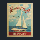 Newport Sailboat Vintage Travel Oregon Postcard<br><div class="desc">This Greetings From Newport Oregon vintage travel nautical design features a boat sailing on the water with seagulls and a blue sky filled with gorgeous puffy white clouds.</div>