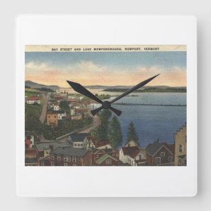 Newport VT Lake Memphremagog 1940s Vintage Style Square Wall Clock