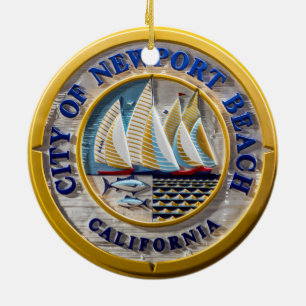 Newport's Balboa Pier 2 sided round Ceramic Tree Decoration