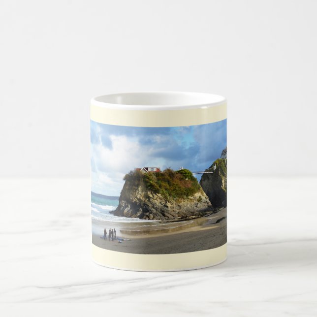 Newquay beach in Cornwall Coffee Mug (Center)