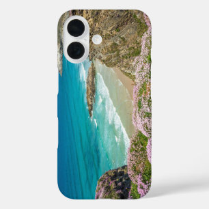 Newquay beach in North Cornwall wild flowers cliff iPhone 16 Case