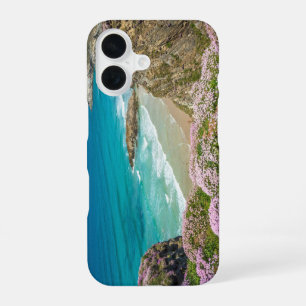 Newquay beach in North Cornwall wild flowers cliff iPhone 16 Case