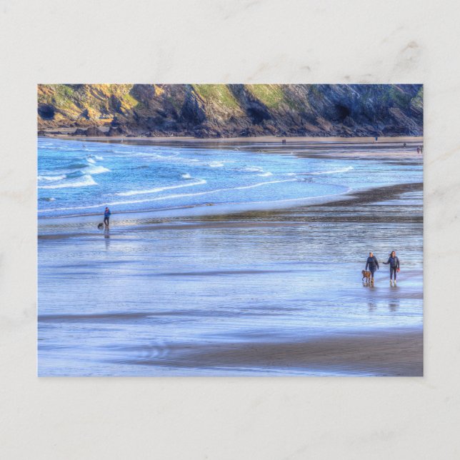 Newquay Beach Morning Walk Postcard (Front)