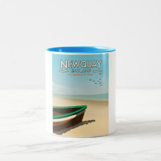 Newquay England Vintage seaside travel poster Two-Tone Coffee Mug