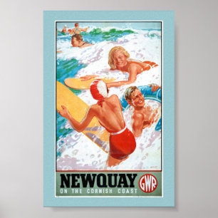 Newquay on the Cornish Coast Vintage Poster 1937