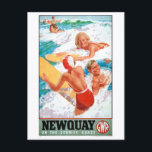 Newquay on the Cornish Coast Vintage Poster 1937 Postcard<br><div class="desc">Vintage travel poster from Newquay, England. Published in 1937. Please note that our posters are high quality reproductions based on professional, very high resolution scans off the originals. Our manual retouching process does not involve the use of filters that remove any original details or texture that you will see in...</div>