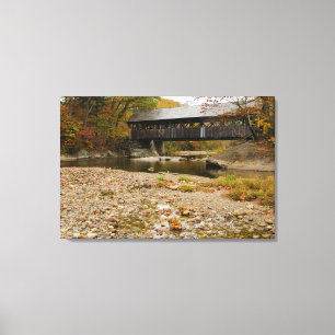 Newry Covered Bridge over river in autumn Canvas Print