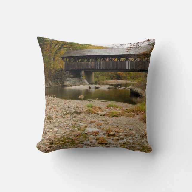 Newry Covered Bridge over river in autumn Cushion (Front)