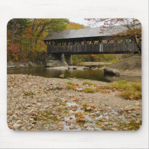 Newry Covered Bridge over river in autumn Mouse Mat
