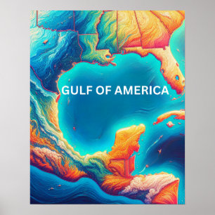 News gulf of america colourful map poster