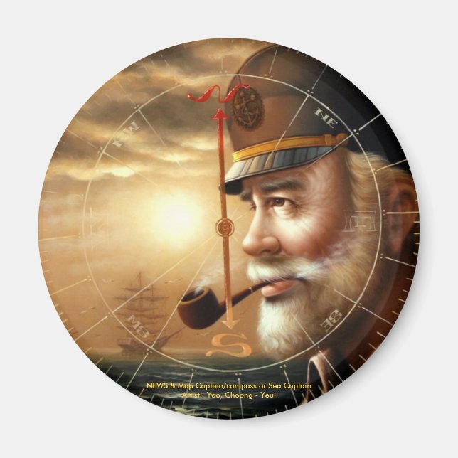 NEWS & Map Captain/compass or Sea Captain Magnet (Front)