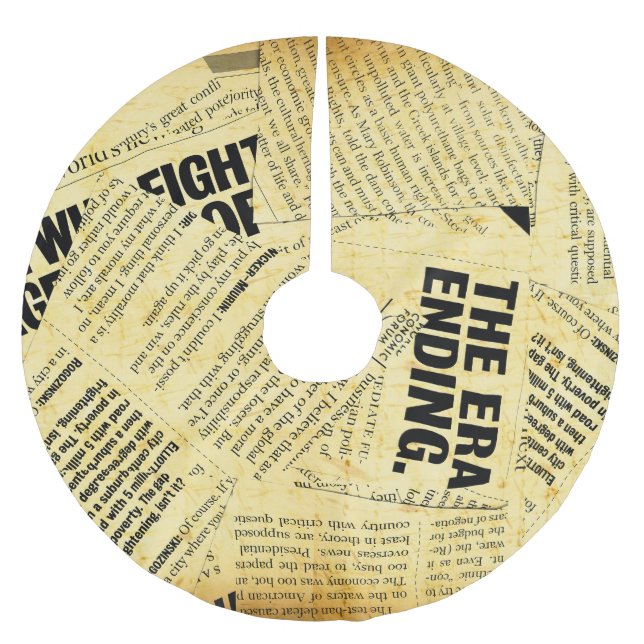 News paper text with old paper brushed polyester tree skirt (Front)