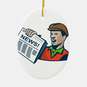 Newsboy Newspaper Delivery Retro Ceramic Tree Decoration
