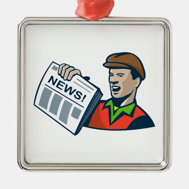 Newsboy Newspaper Delivery Retro Metal Tree Decoration (Front)