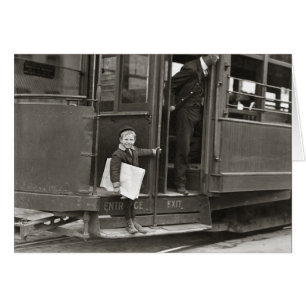 Newsboy Riding Trolley, 1910