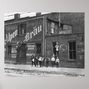 Newsboys Outside a Saloon, 1910. Vintage Photo Poster