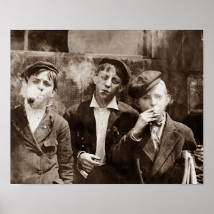 Newsboys Smoking - 1910 Child Labor Photo Poster