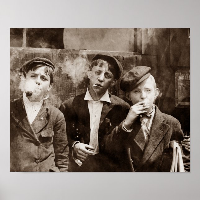 Newsboys Smoking - 1910 Child Labor Photo Poster (Front)