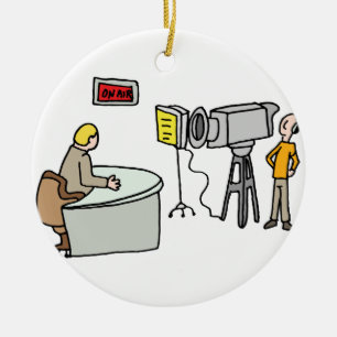 Newscaster reporting live in a studio ceramic tree decoration