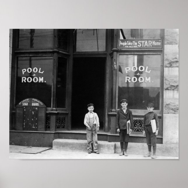 Newsies Outside A Pool Room - St. Louis - 1910 Poster (Front)