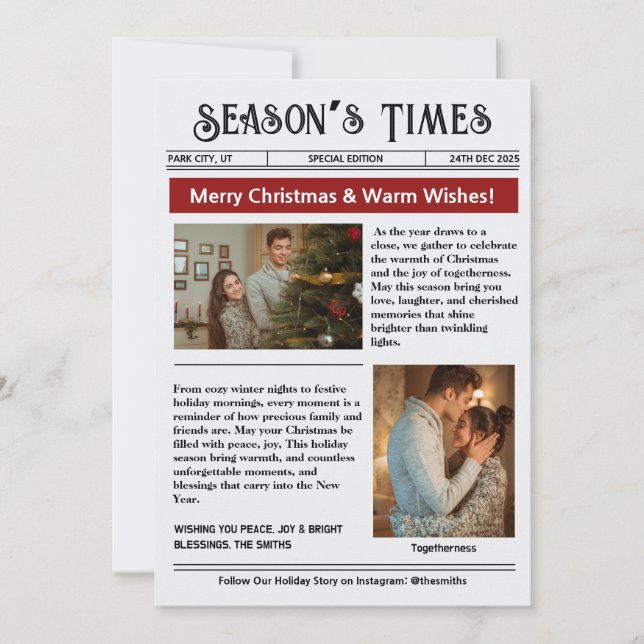 Newsletter Arch Photo Collage Christmas  Holiday Card (Front)