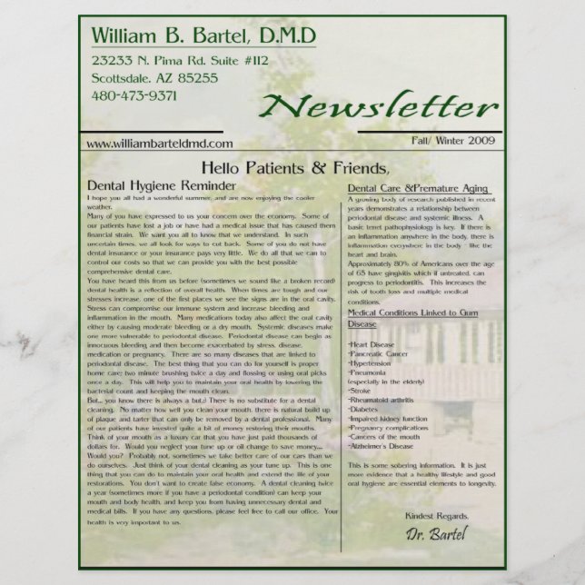 Newsletter Fall Flyer (Front)