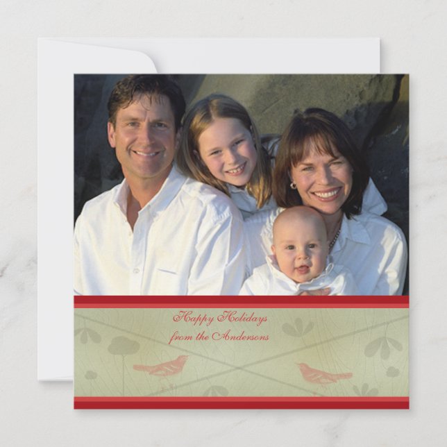 Newsletter on Back Red Bird Bird Holiday Card (Front)