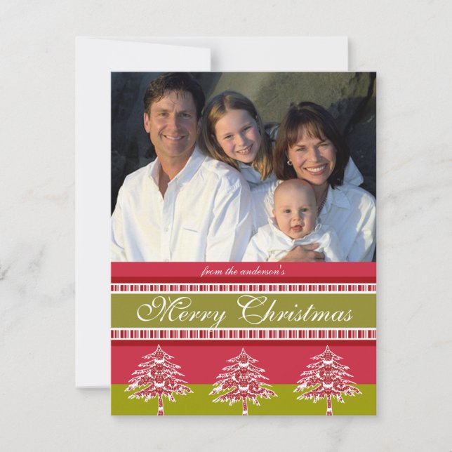 Newsletter on Back Red Damask Tree Christmas Card (Front)