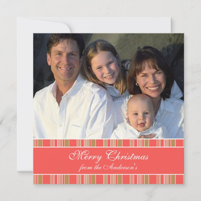 Newsletter  Pink Green Stripe Christmas Card (Front)