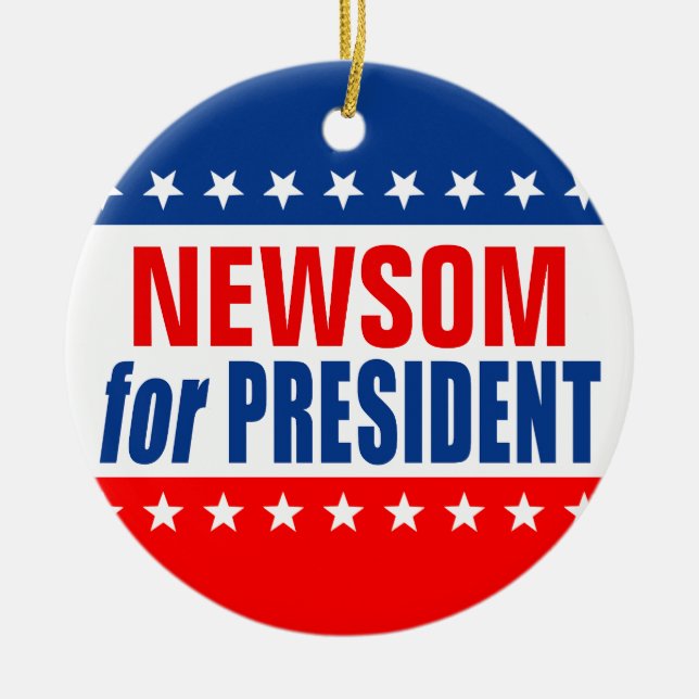 "NEWSOM for PRESIDENT" Ceramic Tree Decoration (Front)