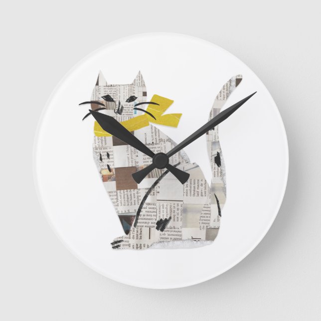 newspapar cat round clock (Front)
