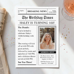 Newspaper 100th Birthday Fun Magazine Cover Photo Invitation