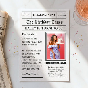 Newspaper 30th Birthday Funny Magazine Cover Photo Invitation