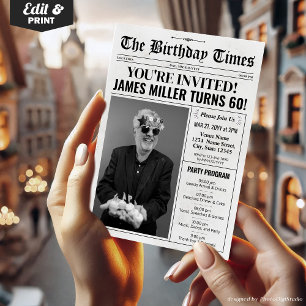 Newspaper 60th Birthday Party Invitation & Program
