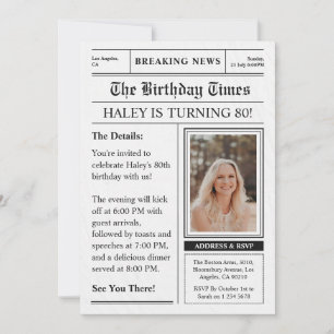 Newspaper 80th Birthday Funny Magazine Cover Photo Invitation