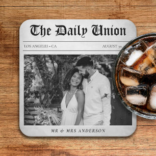 Newspaper Article Wedding Reception Square Paper Coaster