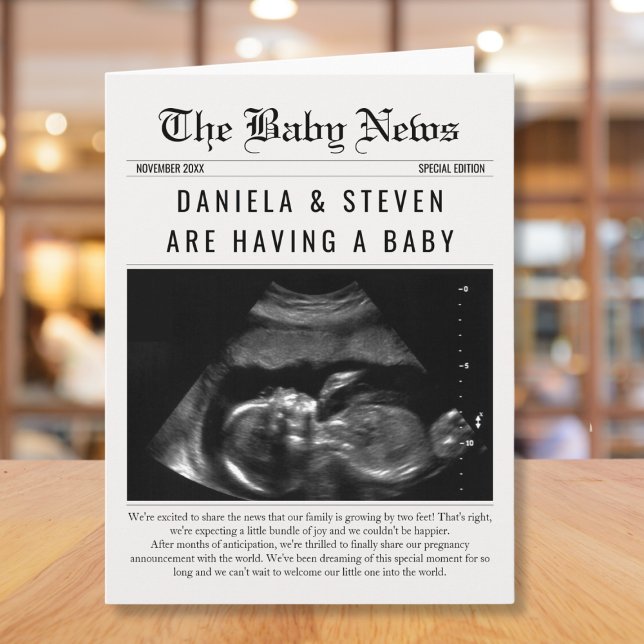 Newspaper Baby Expecting Pregnancy Announcement (newspaper pregnancy announcement ultrasound photo sonogram baby on the way expecting)