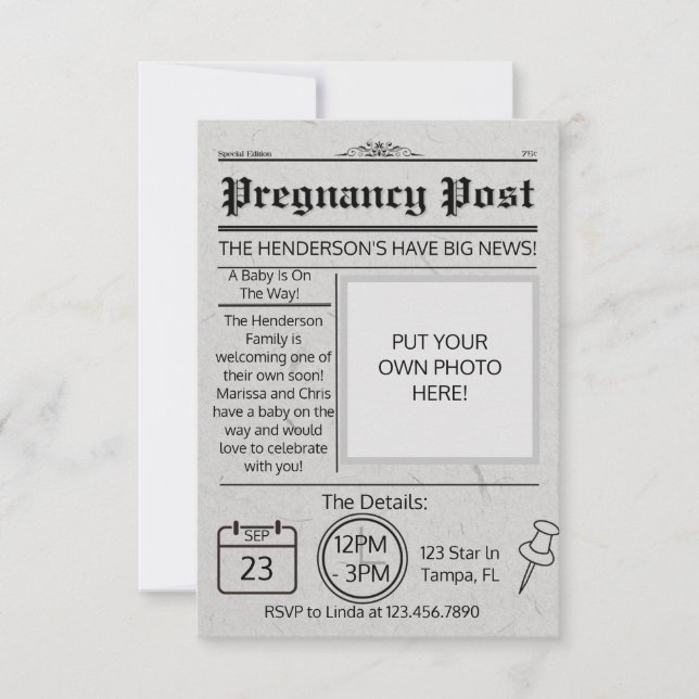 Newspaper Baby Shower Announcement Invite (Front)