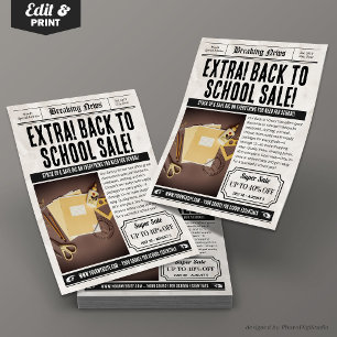 Newspaper Back to Sale Flyer, Retro Custom Retail Flyer