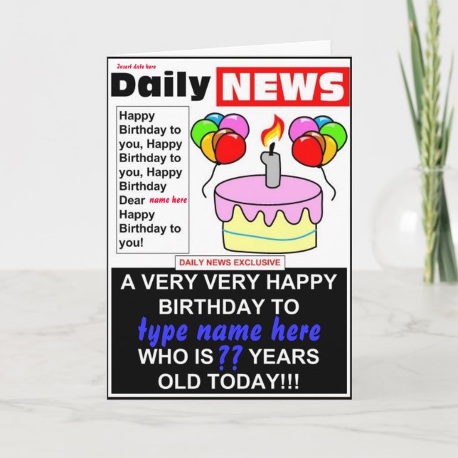 Newspaper Birthday Card (Front)