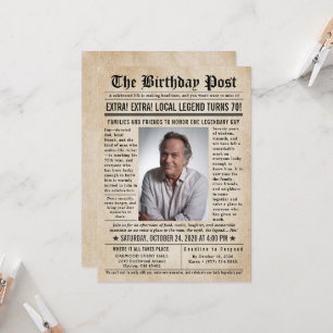 Newspaper Birthday News Extra Vintage Men 70th Invitation