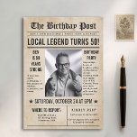 Newspaper Birthday News Funny Humourous Men 50th Invitation<br><div class="desc">Celebrate a milestone birthday in style with this vintage newspaper birthday invitation — the perfect choice for a 50th birthday party for men! Designed with a classic newspaper layout featuring a bold headline, central photo frame, and humourous “breaking news” style filler text, this invitation brings personality and charm to any...</div>