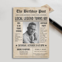 Newspaper Birthday News Funny Humourous Men 60th