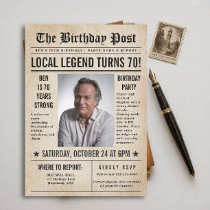 Newspaper Birthday News Funny Humourous Men 70th Invitation