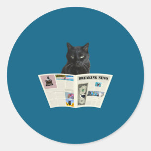 Newspaper Breaking News Black Cat Au Journal _1 Classic Round Sticker