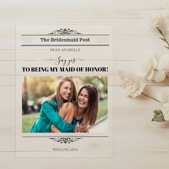 Newspaper Bridesmaid Proposal Retro Script Font Acrylic Invitations (Newspaper Bridesmaid Proposal Retro Script Font Acrylic Invitations)