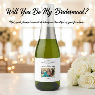Newspaper Bridesmaid Proposal Retro Script Font Sparkling Wine Label