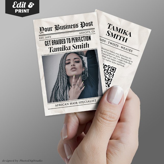 Newspaper Business Card, African Hair Braiding Calling Card (Newspaper Business Card, African Hair Braiding Calling Card)